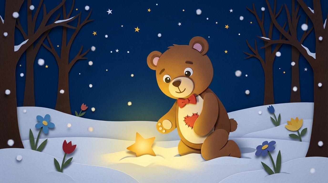 Barnaby and the Glowing Path — paper cutout forest scene